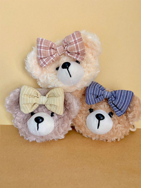 Cute Bow Teddy Bear Plush Bag Charm & Mini Pouch