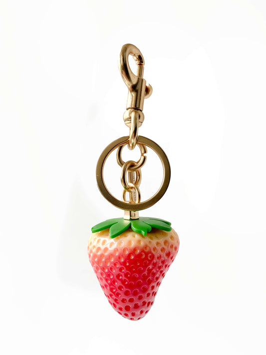 Exquisite strawberry metal keychain/bag charm with lifelike details.