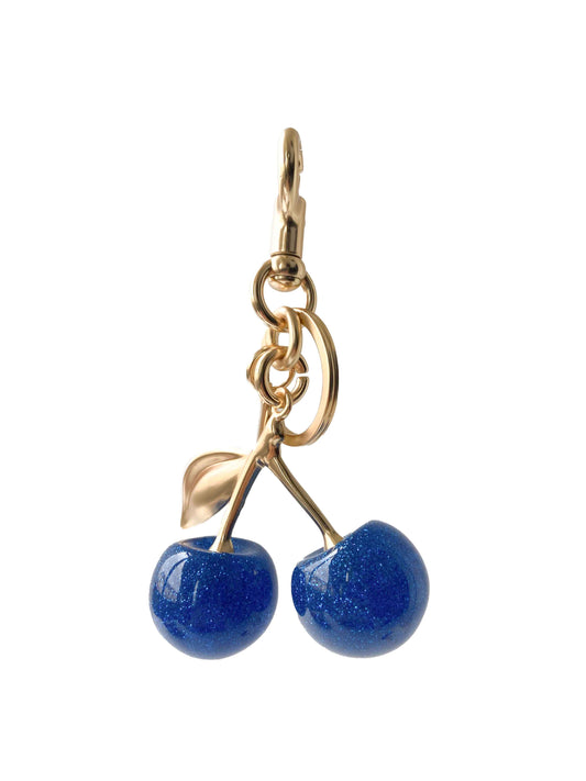 Blue Glitter Cherry Charm with Metal Chain, Exquisite Details.