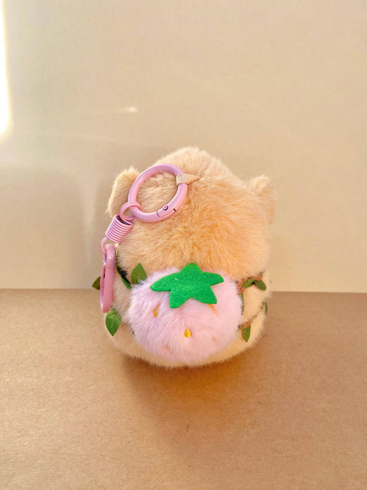 Cute Golden Hamster with Strawberry Backpack Keychain & Bag Charm