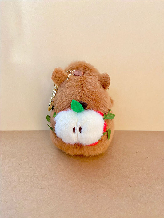 Cute Capybara with Apple Backpack Keychain & Bag Charm
