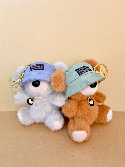 Trendy Hat - Wearing Plush Bear Keychain & Bag Charm
